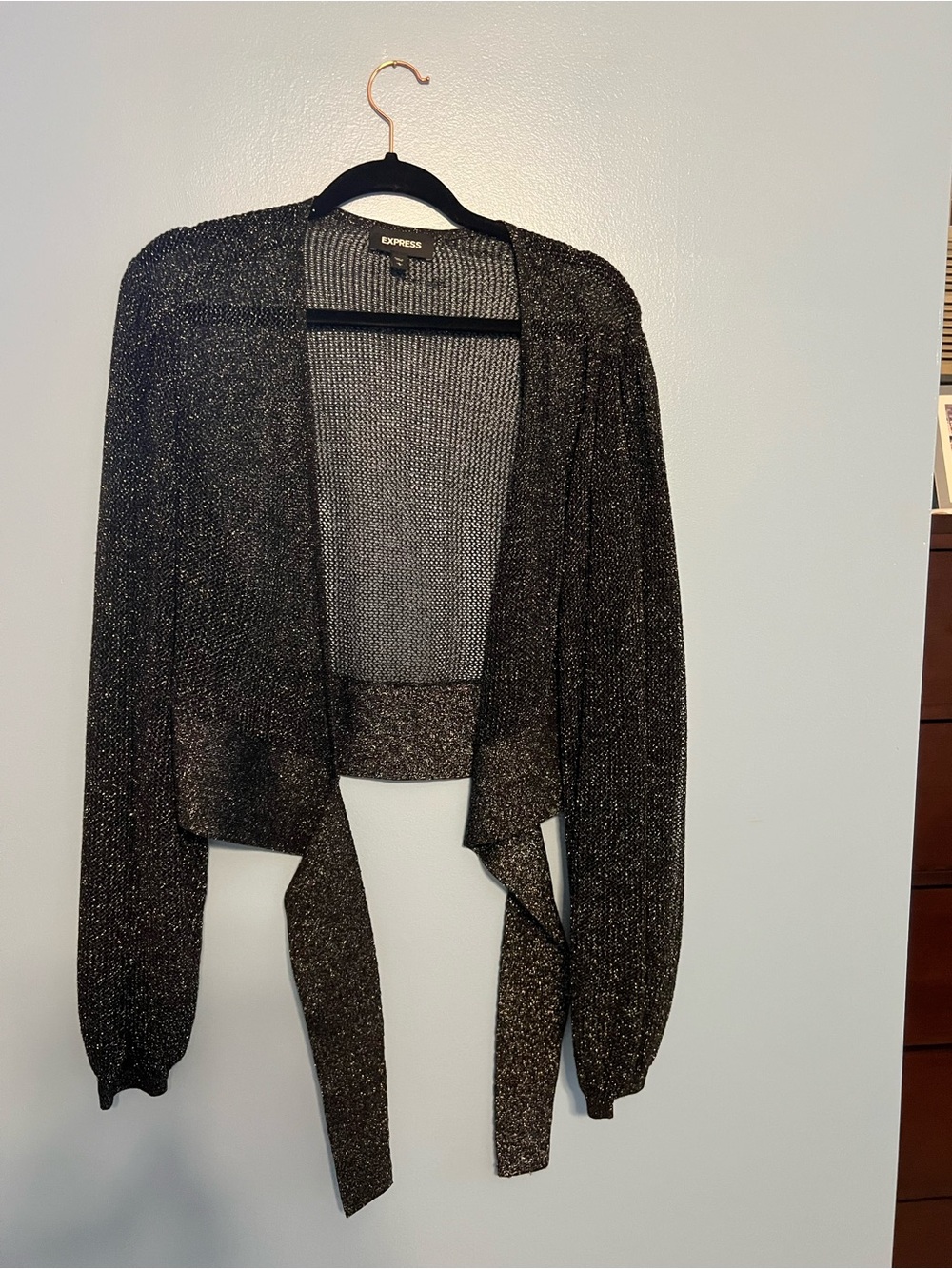 Express Black Metallic Open Drape Cardigan
